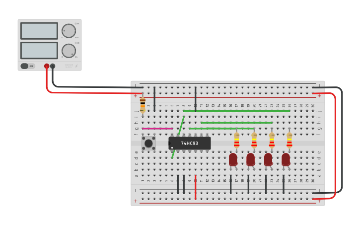 Circuit design contador binario - Tinkercad