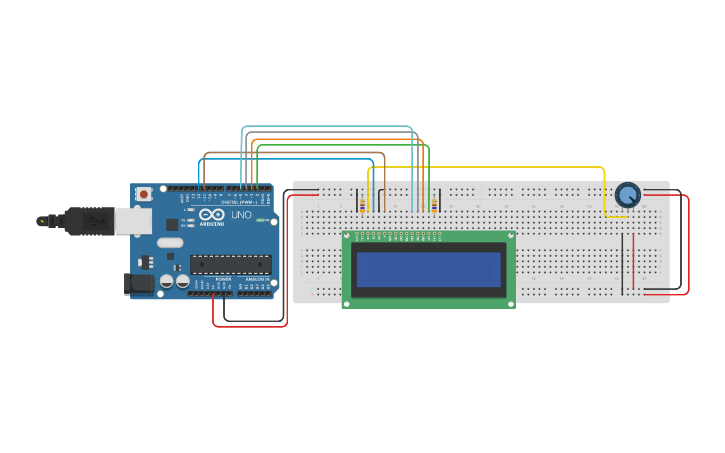 Circuit design LCD sem IC2 16x2 - Tinkercad