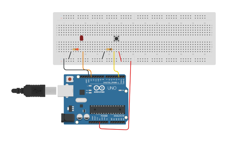 Circuit design Encender y apagar un led con un pulsador - Tinkercad