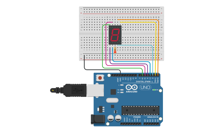 Circuit design 7 segment with Arduino - Tinkercad