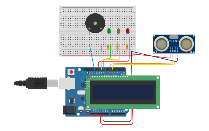 Circuit design Ultrasonic Distance Sensor in Arduino - Tinkercad