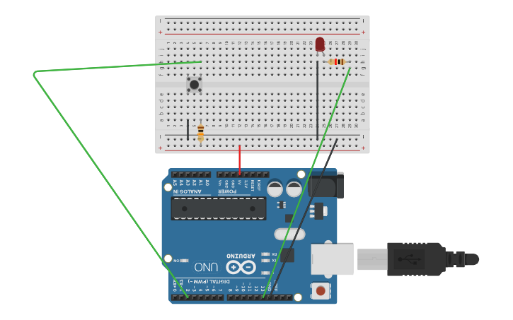 Circuit design PushButton Toggle Example - Tinkercad