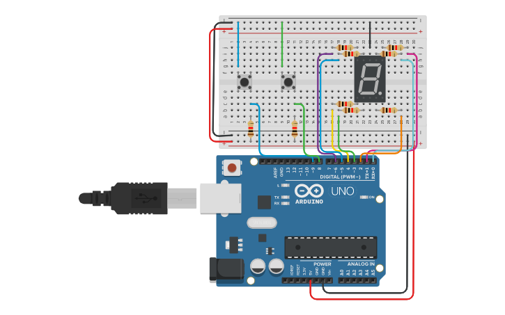 Circuit design Lab1_Exe1 (GPIO with AVR Microcontroller) | Tinkercad