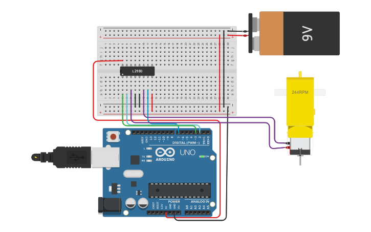 Circuit design Motor de engrenagem de corrente continua - Tinkercad