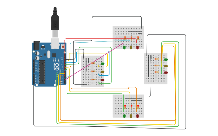 Circuit design Traffic Lights | Tinkercad