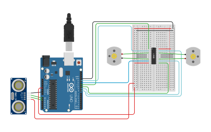 Circuit design Robot Obstacle Avoider - Tinkercad