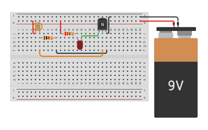 Circuit design Sensor transistorizado + LDR | Tinkercad