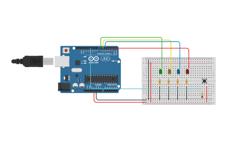 Circuit design Arduino 4 led | Tinkercad