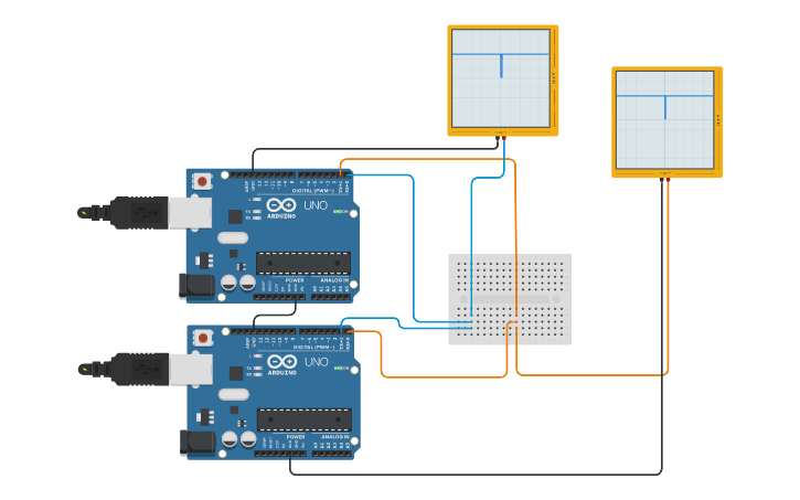 Circuit design Master-Slave Set-up | Tinkercad