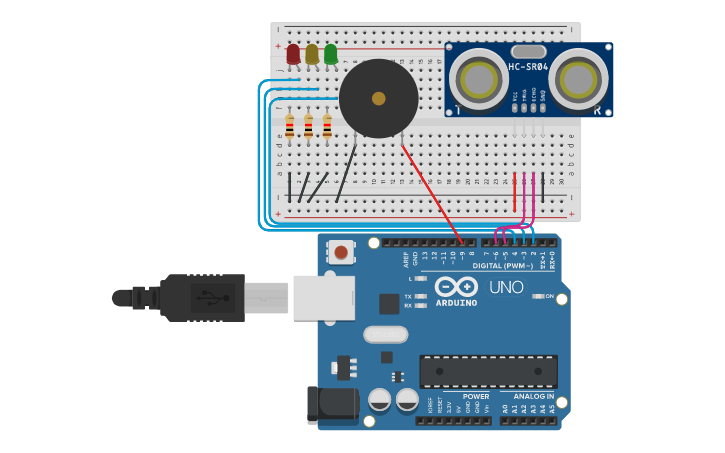 Circuit design Sensor Ultrasónico | Tinkercad