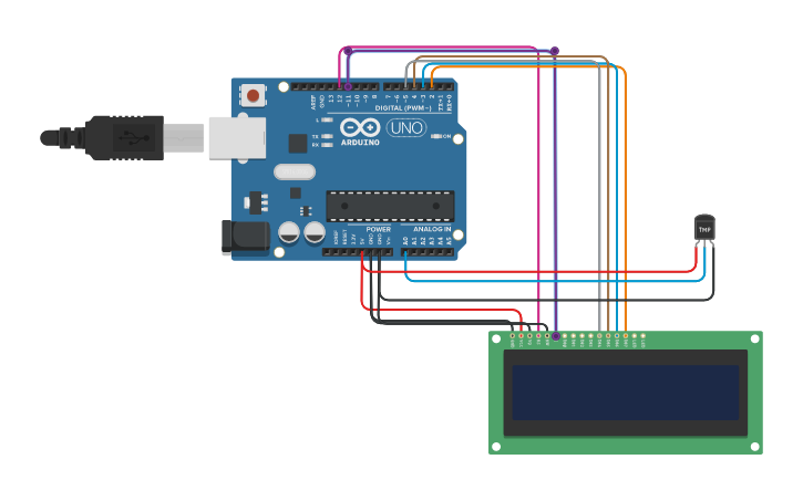 Circuit design Sensor de temperatura com LCD - Tinkercad