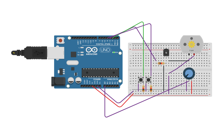 Circuit design ejercicio 2 control por PWM de un motor - Tinkercad