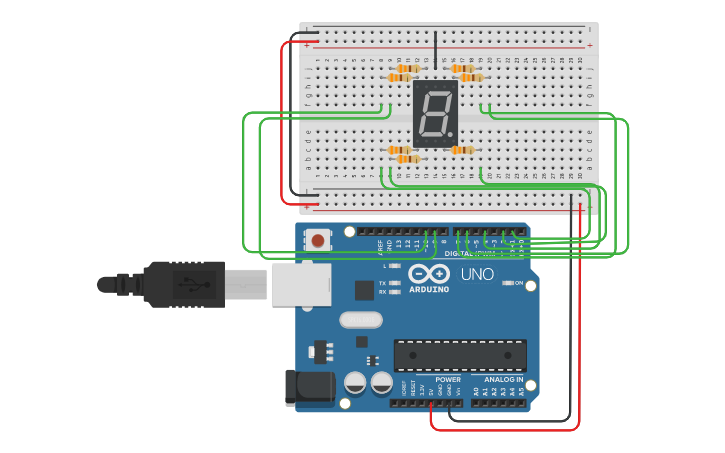 Circuit design Arduino con display 7 segmenti - Tinkercad