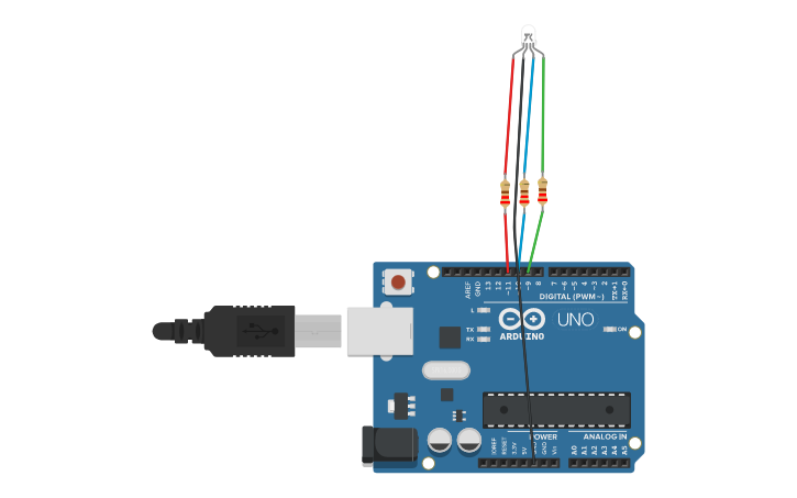 Circuit design RGB LED | Tinkercad