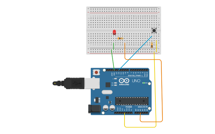 Circuit design Led start e stop - Tinkercad