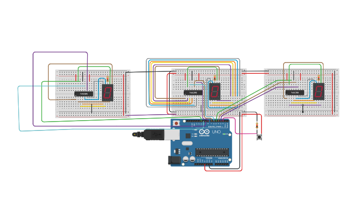 Circuit design Copy of 7 Segment Counter with 74HC595 - Tinkercad