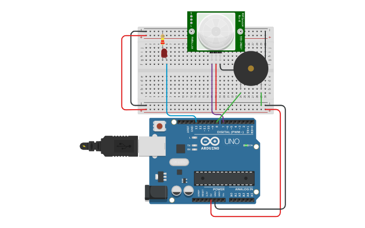 Circuit design Sensor PIR con Arduino - Tinkercad