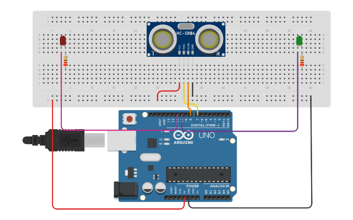 Circuit design HC-SR04‏ | Tinkercad