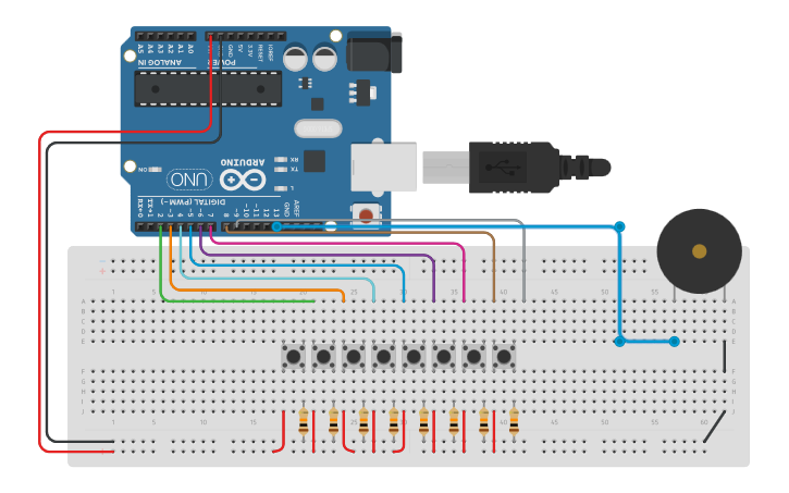Circuit design Vezbanje-klavir | Tinkercad