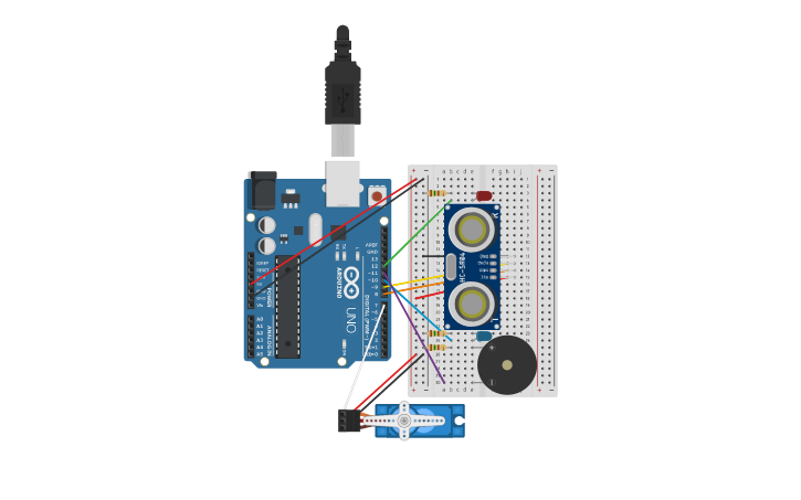 Circuit design Ultrasonic Sensor + Servo Motor - Tinkercad