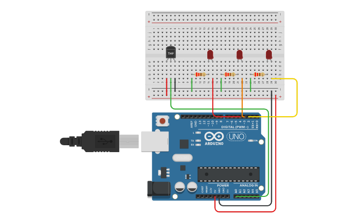 Circuit design Temperature sensor | Tinkercad