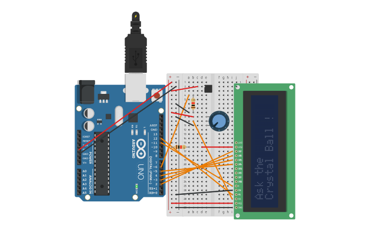 Arduino Crystal Ball Code Example Circuit design SIMULATION 7 Crystal Ball - Tinkercad