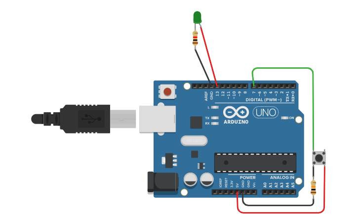Circuit design Switch LED ON and OFF - Tinkercad