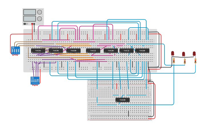 Circuit design 3 bit comparator - Tinkercad