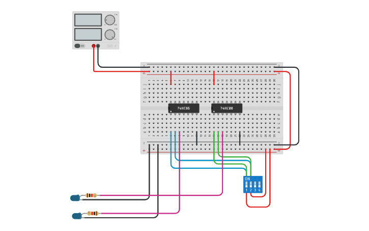 Circuit design Half Adder Using Ordinary Gates - Tinkercad