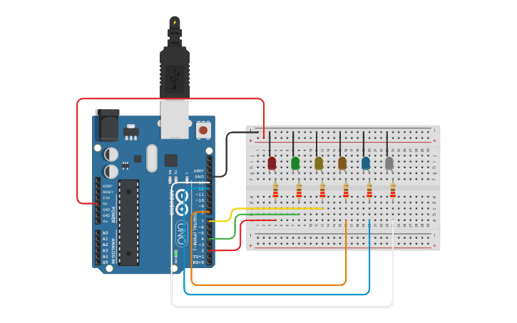 fritaget etisk læder 6 LEDS BLINKING IN A ROW USING ARDUINO UNO | Tinkercad