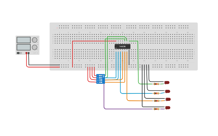 Circuit design 4 bit binary to gray code converter - Tinkercad