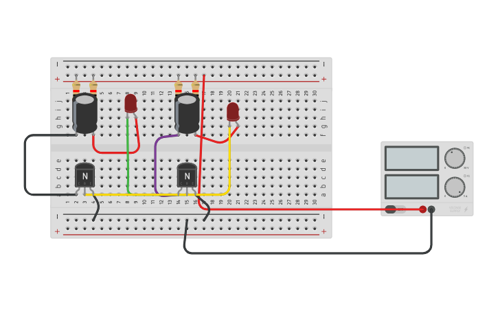 Circuit design ASTABLE MULTIVIBRATOR - Tinkercad