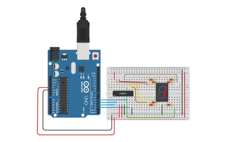Circuit design decodeur bcd - Tinkercad