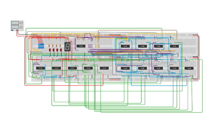 Circuit design Hex-7 segment display decoder. - Tinkercad