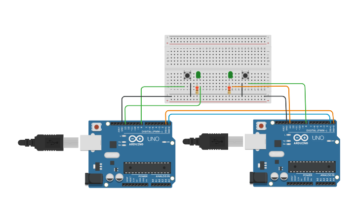 Circuit design UART Communication Arduino to Arduino Serial - Tinkercad