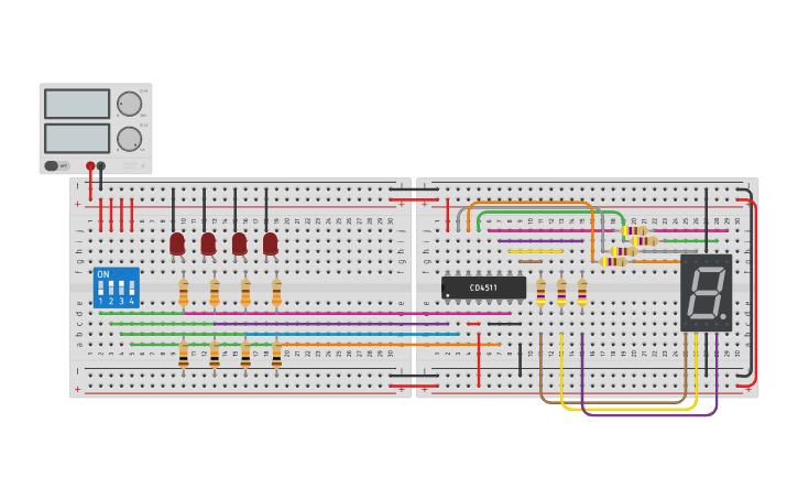 Circuit design 7 segment Display - Tinkercad