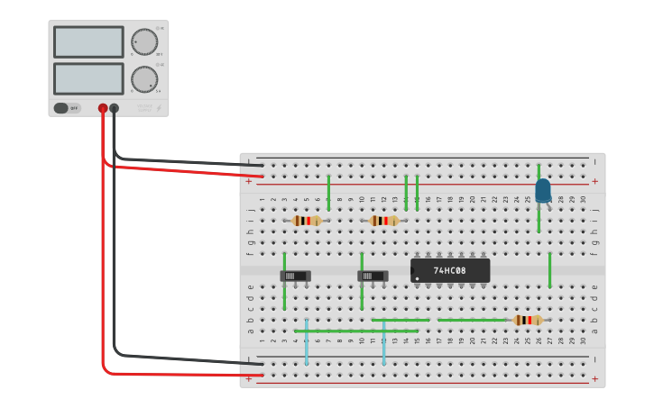 Circuit design rangkaian gerbang logika AND - Tinkercad