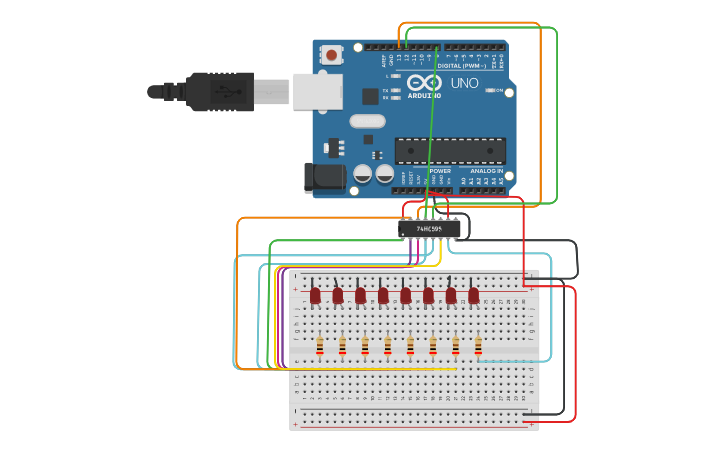 Circuit design Shift Register 1 | Tinkercad