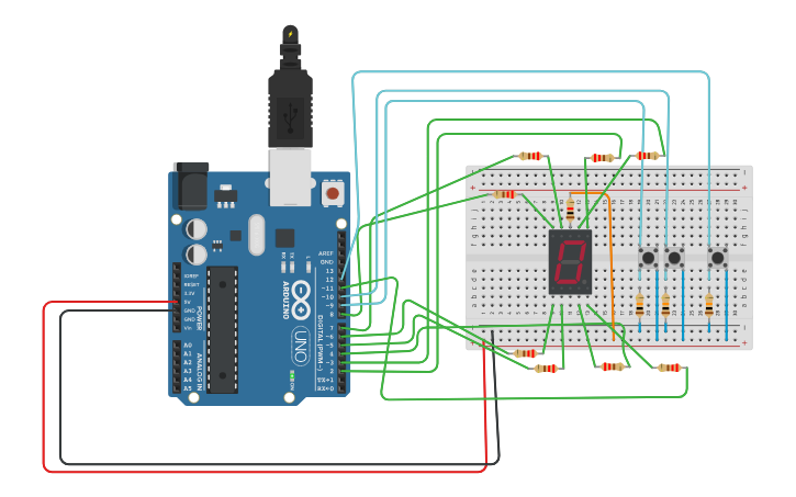 Circuit design seven segment display using an Arduino with reset button ...