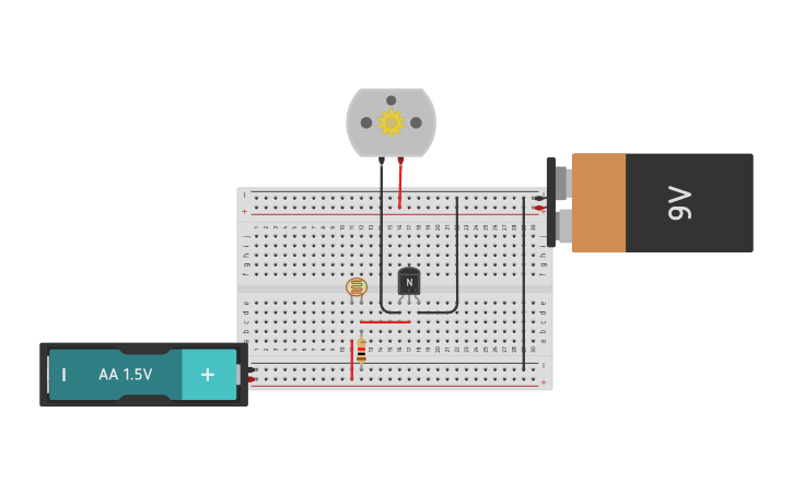 Circuit design transistor NPN, motor y sensor. | Tinkercad