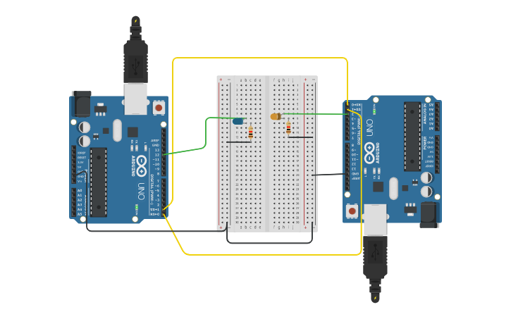 Circuit design UART with two Arduino - Tinkercad