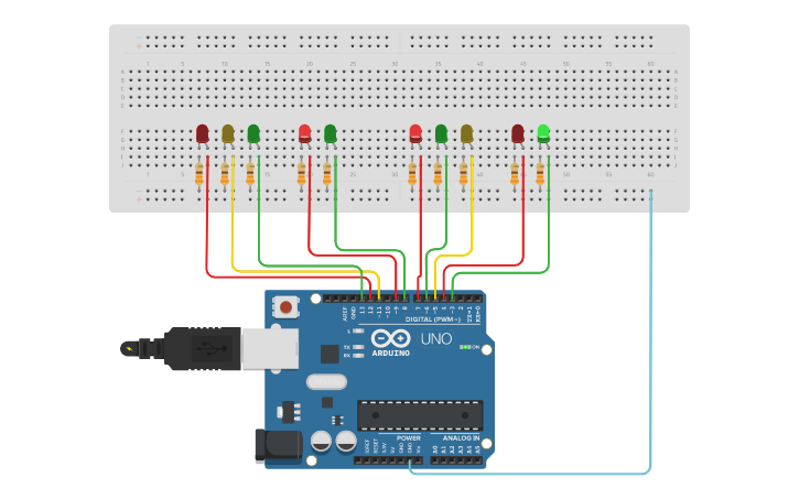 Circuit design CRUCE DE SEMÁFOROS - Tinkercad