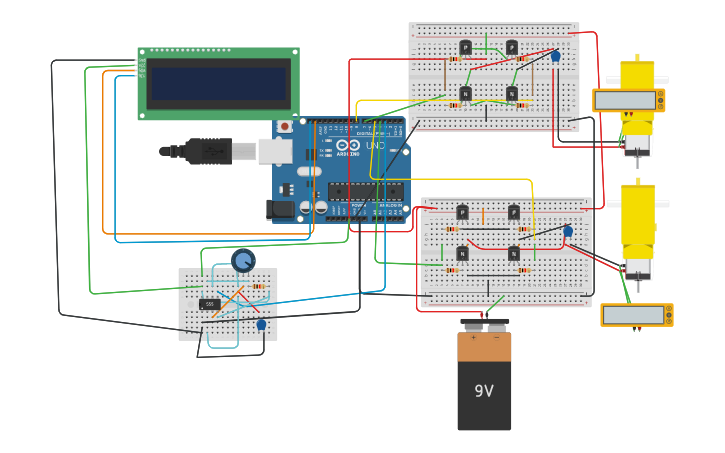 Circuit design 2-wheel bot - Tinkercad