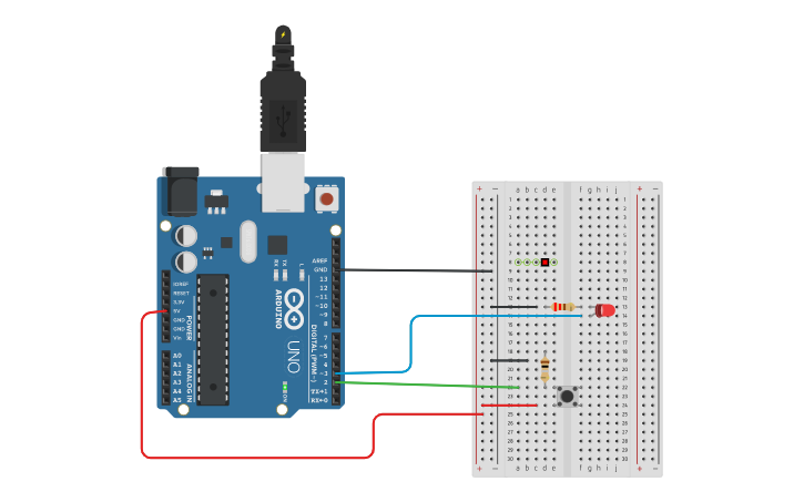 Circuit design Control de un led con un pulsador - Tinkercad