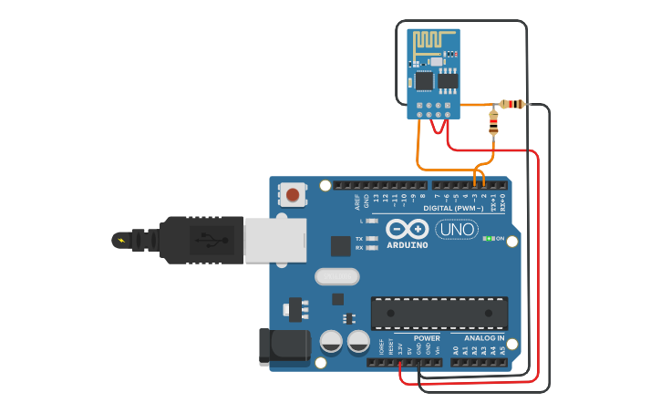 Circuit design ESP8266 01 - Cirtuito com Arduino - Tinkercad