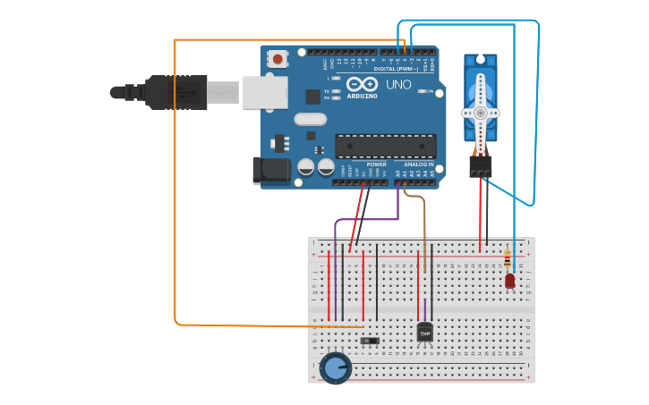 Circuit design sensors and actuators example - Tinkercad