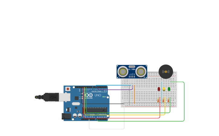 Circuit design Sensor de distancia con sonido - Tinkercad