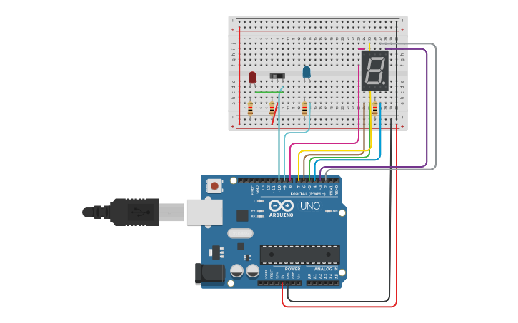Circuit design dado electronico - Tinkercad