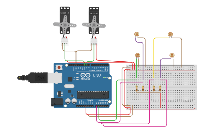 Circuit design Dual axis Solar Tracker(Arduino) - Tinkercad
