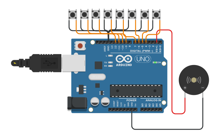 Circuit design piano Yuliia Shevchuk - Tinkercad